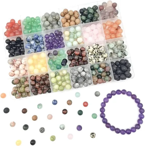 Cuentas de piedra redonda natural de 0.315 pulgadas, alrededor de 480 piezas de piedras auténticas de cristal curativo, piedras preciosas sueltas