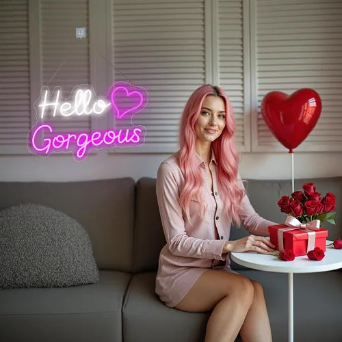 Miniatura 10 de Letreros de neón Hello Gorgeous para decoración de pared, con interruptor de atenuación - para dormitorio de niñas, decoración de cuarto