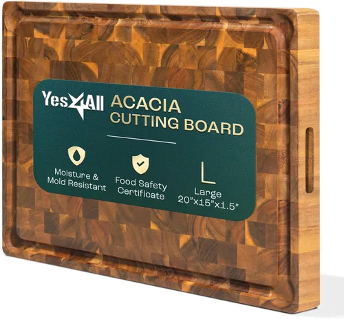 Miniatura 16 de Yes4All Tablas de cortar de acacia duraderas para cocina, [17''L x 13''A x 1.5" de grosor] Tabla de cortar de veta final mediana, tablas de cortar