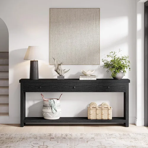 Miniatura 7 de Tribesigns Mesa consola de sofá de 70.9 pulgadas con 3 cajones, mesa de entrada extra larga con estantes de almacenamiento abiertos, mesa de sofá