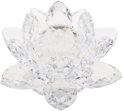 Miniatura 13 de Loto de cristal transparente, flor de cristal brillante con caja de regalo, reflejo de tono, purpurina, paz, pureza, buena fortuna, sabiduría