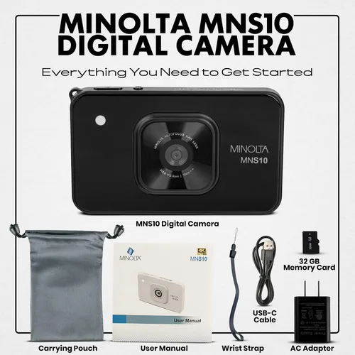 Miniatura 7 de Minolta Cámara digital de 48 MP, video HD ultra delgado 4K, pantalla LCD IPS de 2.9 pulgadas, lente de enfoque automático con estabilización