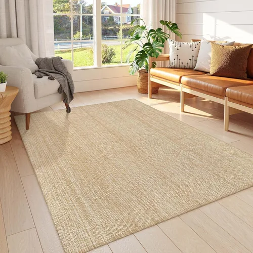 Miniatura 45 de LEEVAN - Alfombras lavables para cocina de 3 x 5 pies, alfombra de color crema para dormitorio, alfombra de algodón tejida para entrada, alfombra