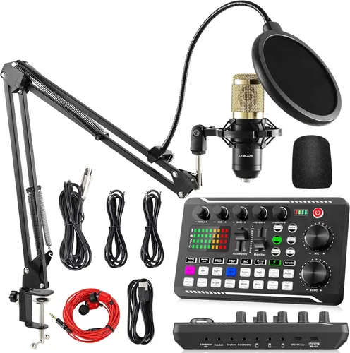 Miniatura 9 de Facmogu Mezclador de audio con tarjeta de sonido en vivo F998, interfaz de audio de podcast con efectos de mezclador de DJ, cambiador de voz