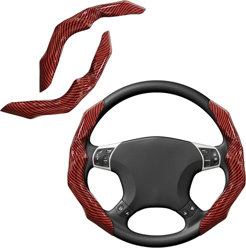 Miniatura 11 de Funda de volante de fibra de carbono con forro antideslizante y diseño segmentado, 2 unidades, protector universal para volante para hombres
