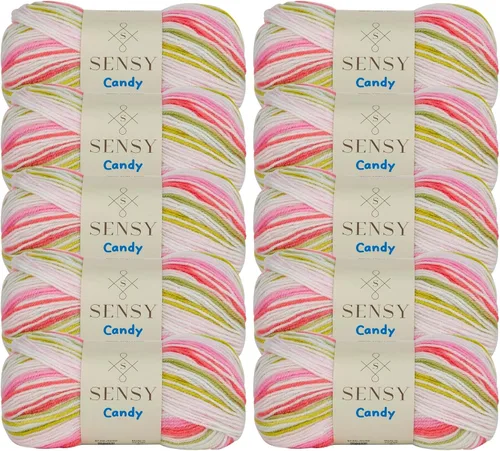 Miniatura 12 de Sensy Candy Yarn - Hilo de 5 madejas, 3.5 onzas, 251 yardas, multicolor para ganchillo y tejido, calibre ligero 3