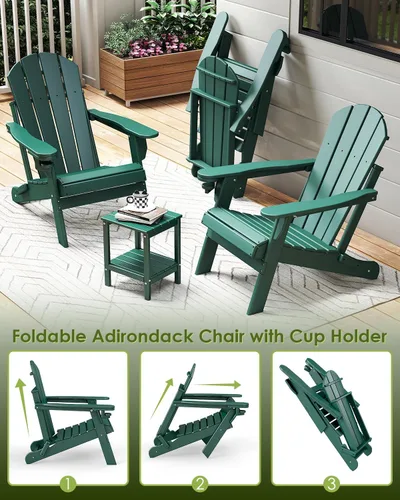 Miniatura 7 de GREENVINES Juego de sillas plegables Adirondack de 2 unidades Plástico HDPE Silla para hoguera Para todo tipo de clima Con portavasos