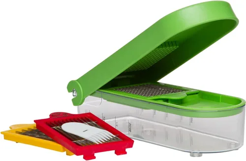 PrepWorks Picador de dados y rebanadas de 3 cuchillas, cortador multifunción de verduras y frutas, fácil de usar, cuchillas de acero inoxidable, sin