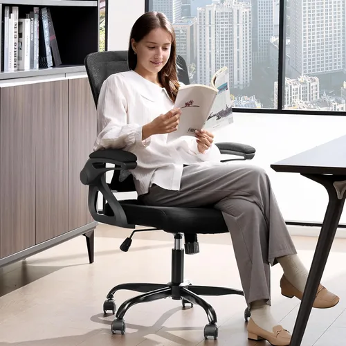 Miniatura 8 de Silla de oficina ergonómica, silla de oficina de malla con soporte lumbar, silla de escritorio de respaldo medio con brazos abatibles, cómoda silla