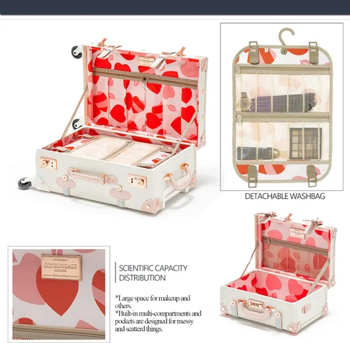 Miniatura 5 de COTRUNKAGE Vintage Luggage Sets for Women, 2 Pieces Cute Carry On Suitcase with Spinner Wheels, Cream White