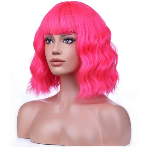 Miniatura 11 de BERON Pelucas cortas verdes para mujer, peluca rizada ondulada con flequillo para niñas, pelucas de cabello de color verde aguacate, peluca