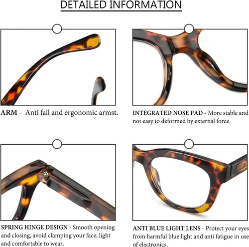 Miniatura 4 de REAVEE Paquete de 2 lentes de lectura retro de gran tamaño para mujeres y hombres, bloqueo de luz azul, para lectores de computadora, elegantes