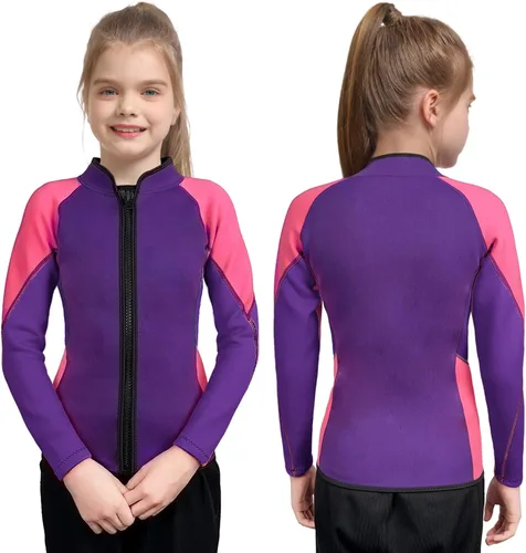 Miniatura 6 de Traje de neopreno para niños y niñas, 0.079 pulgadas, 0.118 pulgadas, manga larga, cremallera frontal, chaqueta térmica para mantener el calor