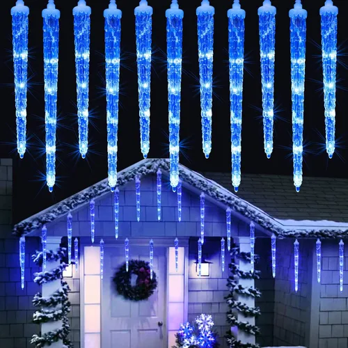 Joomer Luces azules de carámbanos de Navidad, 13 pies, 20 tubos, 90 LED, 8 modos de luces de carámbano con función de temporizador, luces de cadena