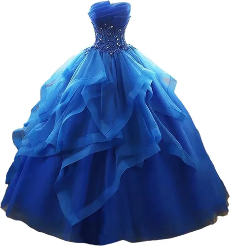 Fair Lady Vestido de fiesta largo con volantes vestido de fiesta vestidos de quinceañera sin tirantes de encaje de tul con cuentas vestido de noche