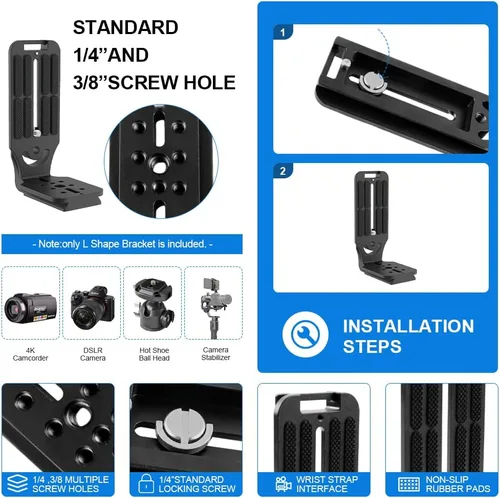 Miniatura 8 de (Real Single One) Cámara DSLR Soporte L Placa de liberación rápida Vertical Horizontal Trípode de conmutación Compatible con Canon Nikon Sony DJI