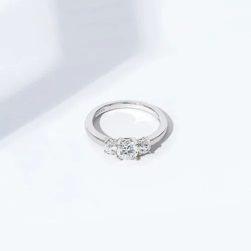 Miniatura 5 de Anillo de aniversario Swarovski de plata de ley, bañado en platino, corte redondeado, tres gemas de circonia, platino-bañado-plata, 9, Platino
