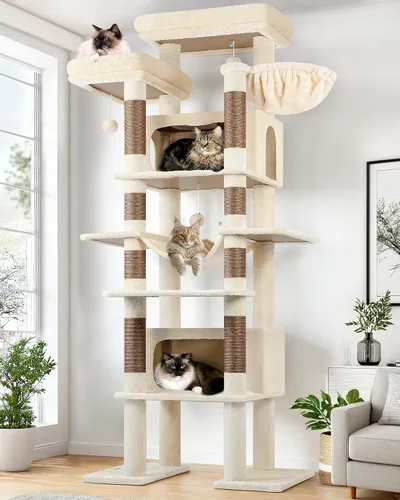 Globlazer XXL Árbol Gigante para Gatos, Torre Alta de 83 Pulgadas de Alta Resistencia para Gatos Grandes de Interior, Casa de Gatos de Varios