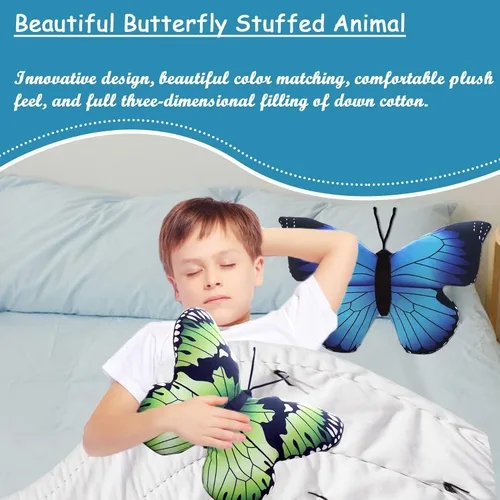 Miniatura 2 de zhidiloveyou Peluche de mariposa de peluche azul Kawaii mariposa almohada regalo, 16 × 12 pulgadas
