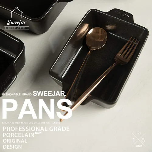 Miniatura 2 de Sweejar - Juego de utensilios de cerámica para hornear, moldes rectangulares para lasaña para cocinar, cocina, cena de pasteles, banquetes y uso