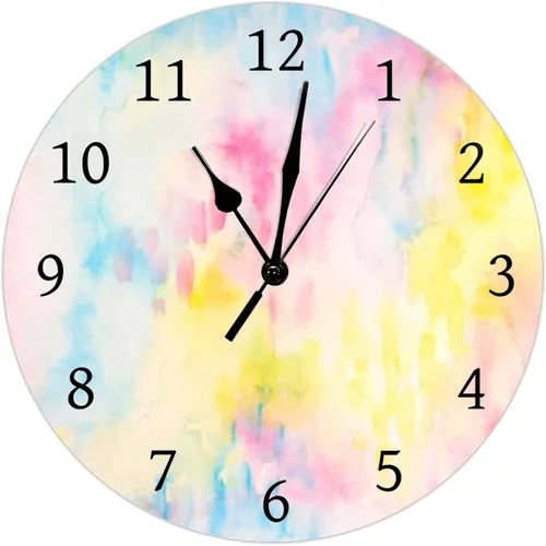 Miniatura 15 de Reloj de pared de acuarela de color morado y gris con lunares y formas, reloj de pared de PVC, funciona con pilas, silencioso, sin tictac, 12