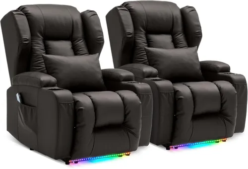 Miniatura 19 de DRMBOOK Silla Reclinable Eléctrica, Sofá Reclinable Eléctrico Wall Hugger con Masaje y Calor, Asiento de Teatro Sobrerelleno con Puerto