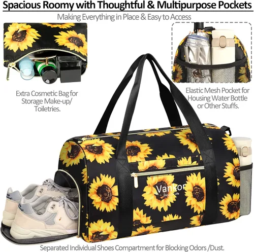 Miniatura 10 de Bolsa de gimnasio para mujer con compartimento para zapatos, impermeable, bolsa de lona deportiva para viajes, fin de semana, llevar en la playa
