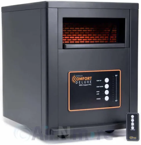 Comfort Deluxe de Airnmore, con PTC de cobre, calentador de espacio infrarrojo con control remoto, 1500 W, certificación ETL con ajustes altos y