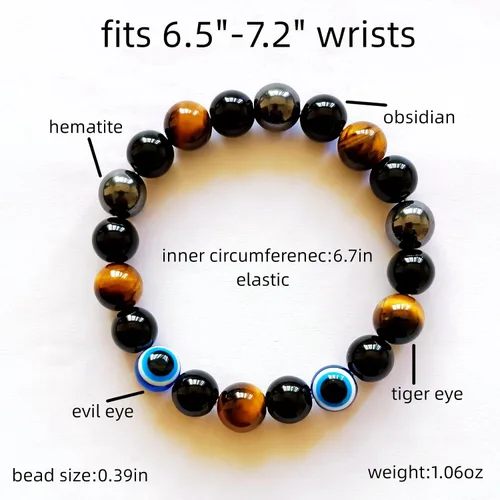 Miniatura 70 de Pulseras de triple protección con piedra de ojo de tigre de obsidiana negra con hematita para hombres y mujeres, pulsera de piedra curativa