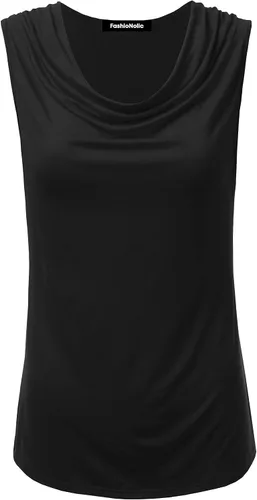 FASHIONOLIC Blusa elástica sin mangas con cuello redondo y fruncido para mujer (fabricada en Estados Unidos)