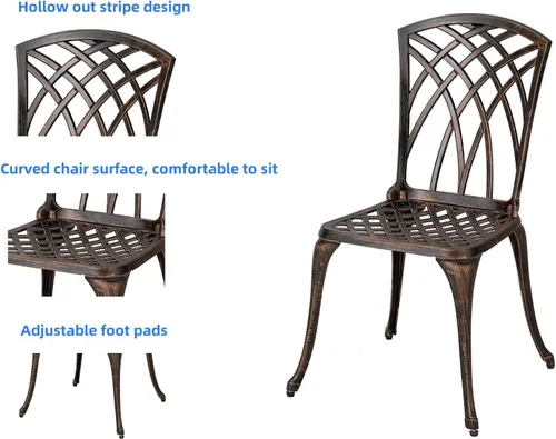 Miniatura 3 de Bistro - Juego de muebles de patio de aluminio fundido de 3 piezas, 2 sillas y 1 mesa redonda con agujero para sombrilla para exteriores, patio