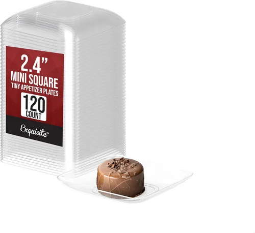 Miniatura 11 de Exquisite Mini platos de postre pequeños, paquete de 120 platos desechables negros de 2.4 x 2.4 pulgadas, pequeños de plástico sin BPA para bodas