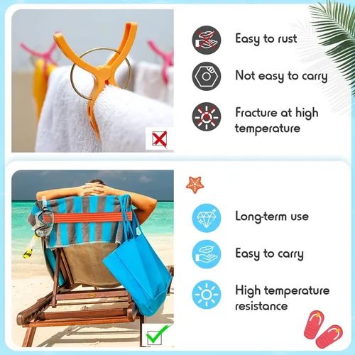 Miniatura 4 de Tessco Paquete de 12 toallas para sillas de playa, sillas de piscina y cruceros, elásticos, resistentes al viento, clips para toallas de playa