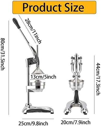 Miniatura 5 de Professional Stainless Steel Citrus Juicer, Heavy Duty Manual Squeezer for High Juice Yield, Ideal for Pomegranate, Lime, and Other Fruits
