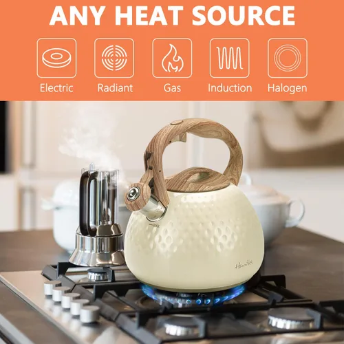 Miniatura 3 de Tetera de Harriet para estufa, tetera de 2.5QT con silbato de 5 capas en la parte inferior, tetera de acero inoxidable de grado alimenticio