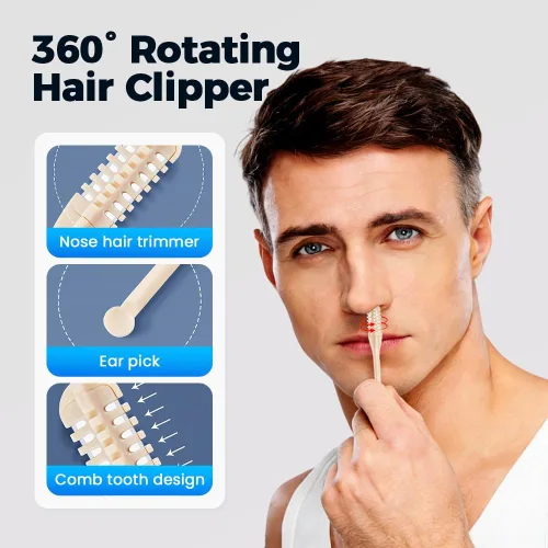 Miniatura 4 de Cortador de pelo nasal 2 en 1, herramienta de eliminación de vello de fosa nasal de doble cabeza, recortador de vello manual portátil para nariz