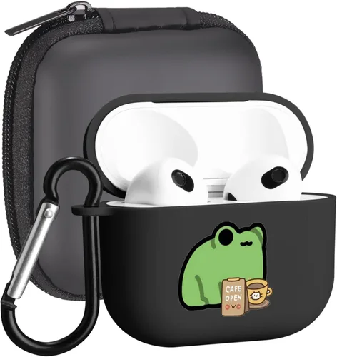 Miniatura 22 de Funda compatible con Airpods de 3ª generación, linda funda para Airpods 3, diseño de rana, protectora para mujeres y niñas con llavero para Apple