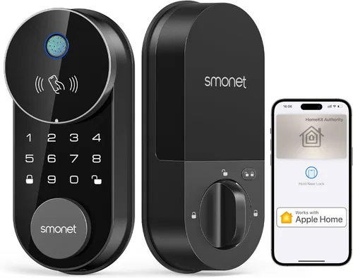 SMONET Smart Lock AH1, cerradura de puerta de entrada sin llave con llave Apple Home, cerradura WiFi para puerta delantera, teclado de pantalla