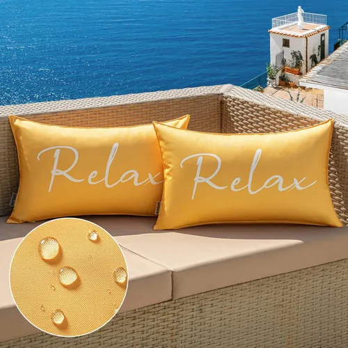 Miniatura 19 de MIULEE Juego de 2 fundas de almohada impermeables para exteriores, fundas de almohada cuadradas decorativas para exteriores, para silla, patio, Rojo