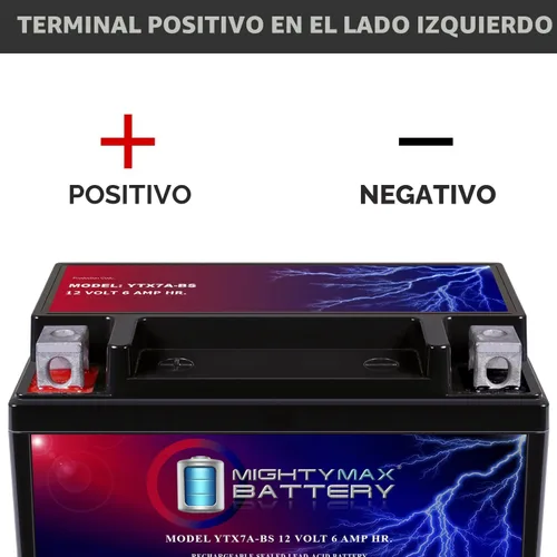 Miniatura 3 de Mighty Max Batería YTX7A-BS - 12 V 6 AH, 105 CCA, Batería SLA AGM para Motocicleta Recargable Libre de Mantenimiento