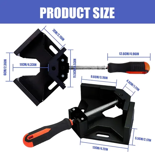 Miniatura 7 de Abrazadera de esquina 4 piezas de abrazadera de ángulo recto de 90 grados con mandíbula oscilante de aleación de aluminio ajustable