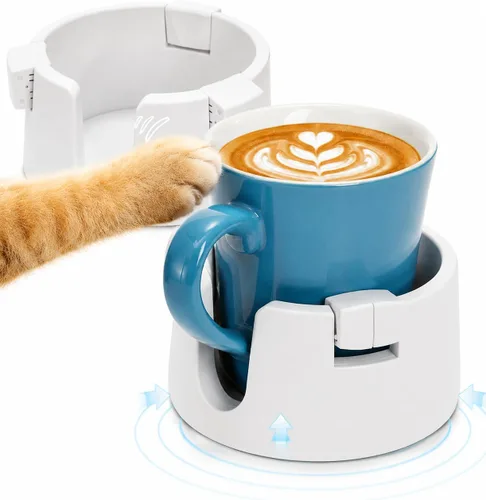 Miniatura 9 de Paquete de 2 portavasos antiderrames, soporte adhesivo para tazas de escritorio, soporte ajustable de plástico para bebidas para escritorio, Negro