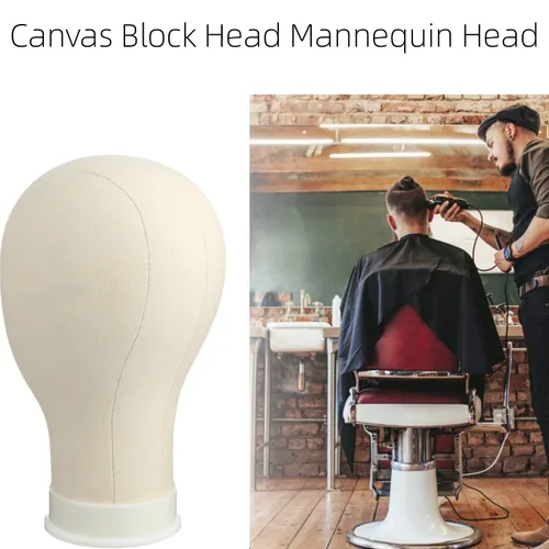 Miniatura 6 de Cabeza de lona para peluca, cabeza de bloque de lona para hacer pelucas, cabeza de maniquí con soporte y agujero de montaje (21 pulgadas)