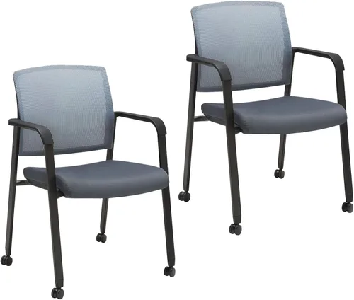 Miniatura 27 de CLATINA Sillas de oficina apilables para recepción de invitados con brazo, silla de sala de espera con respaldo de malla con asiento de tela Negro