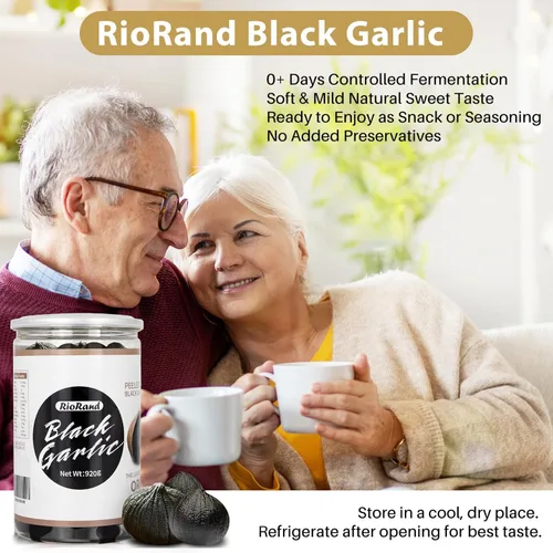 Miniatura 4 de RioRand Ajo negro entero y pelado fermentado de 90 días sin conservantes añadidos listos para comer para aperitivos y cocinar, 32.45 oz y 2.03 libras