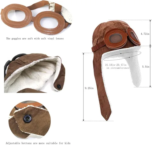 Miniatura 3 de Gorro con orejeras con polar, muy cálido, estilo aviador. Ideal para niños, de Happy Will Pilot., Talla libre, Marrón