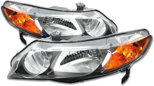 DNA MOTORING Conjunto de faros delanteros compatible con Honda Civic 33101SNAA02, 33151SNAA02, HO2503125, HO2503125, HO2502125, negro/ámbar,