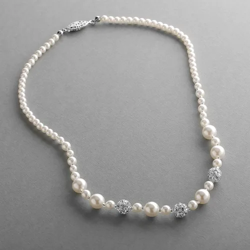 Miniatura 3 de Mariell Collar de perlas de color marfil para novias con detalles de bola de fuego de cristal de diamantes de imitación, joyería de boda nupcial