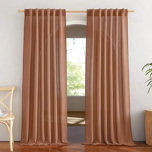 Miniatura 46 de NICETOWN Cortinas de lino semitraslúcidas para dormitorio, bolsillos para barra y pestaña trasera, tratamientos de ventana transparentes de lino