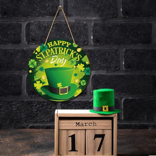 Miniatura 7 de Ferraycle Letrero de puerta de bienvenida del día de San Patricio, decoración colgante de madera de San Patricio, corona de San Patricio, adorno